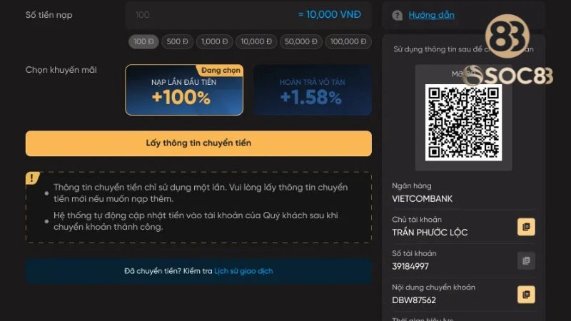 Hướng dẫn nạp thưởng vào ví qua Codepay
